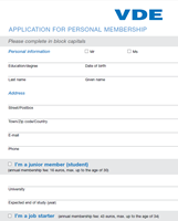 Picture of Application for Personal VDE Membership (Download)